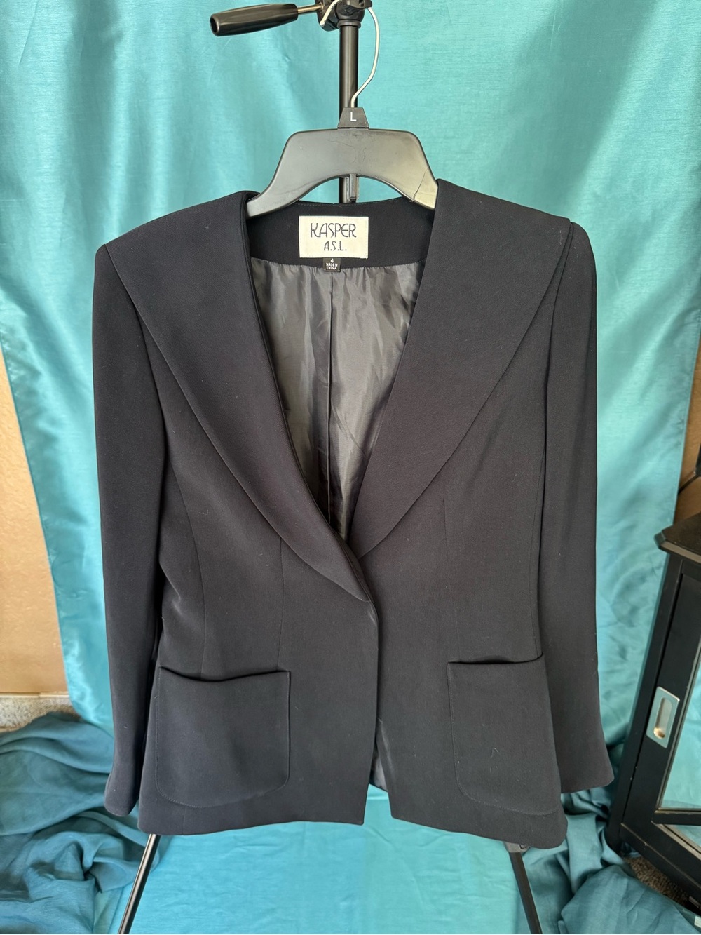 Vintage Kasper A.S.L. Black Shawl Collar Blazer Size 4 90s Office Siren